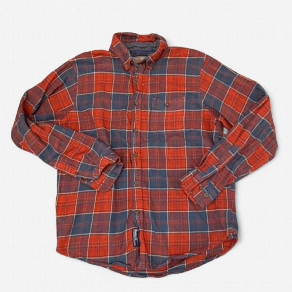 Hawke & Co. red and blue plaid button-up shirt Size L 100% cotton